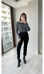 Siyah Çimalı Likralı Pantolon