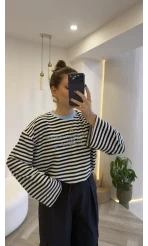 Siyah Çizgili Mavi Baskılı Sweatshirt - Kod: 1126