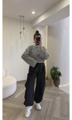 Siyah Çizgili Mavi Baskılı Sweatshirt - Kod: 1126
