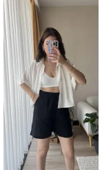 Siyah Müslin Kumaş Lastikli Şort