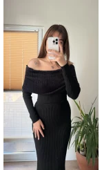 Siyah Madonna Model Etek & Kazak Triko Takım