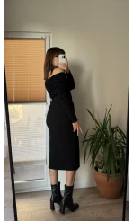 Siyah Madonna Model Etek & Kazak Triko Takım