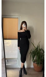 Siyah Madonna Model Etek & Kazak Triko Takım