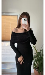 Siyah Madonna Model Etek & Kazak Triko Takım