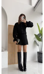 Siyah Mini Etek Hırka Takım