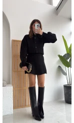 Siyah Mini Etek Hırka Takım