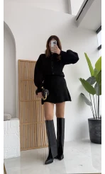 Siyah Mini Etek Hırka Takım