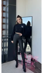 Siyah Toparlayıcı Deri Mat Tayt