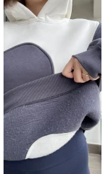 Sky Beyaz-Antrasit 3 İplik Polarlı Sweat