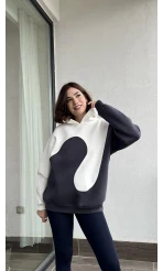 Sky Beyaz-Antrasit 3 İplik Polarlı Sweat