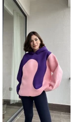 Sky Pembe-Mor 3 İplik Polarlı Sweat