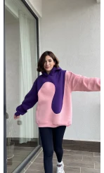 Sky Pembe-Mor 3 İplik Polarlı Sweat