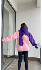 Sky Pembe-Mor 3 İplik Polarlı Sweat