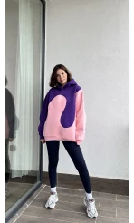 Sky Pembe-Mor 3 İplik Polarlı Sweat