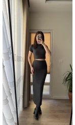 Sley Triko Etek Bluz Takım Antrasit