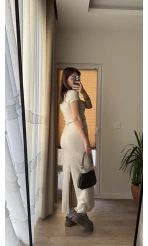 Sley Triko Etek Bluz Takım Bej