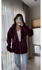 Snw Kapüşonlu Şardonlu Hırka Bordo