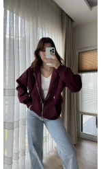 Snw Kapüşonlu Şardonlu Hırka Bordo