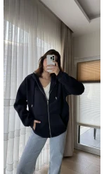 Snw Kapüşonlu Şardonlu Hırka Lacivert