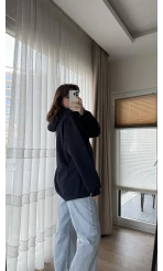 Snw Kapüşonlu Şardonlu Hırka Lacivert