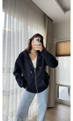 Snw Kapüşonlu Şardonlu Hırka Lacivert