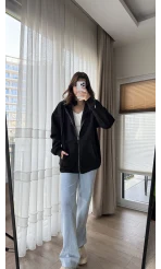 Snw Kapüşonlu Şardonlu Hırka Siyah