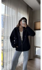 Snw Kapüşonlu Şardonlu Hırka Siyah