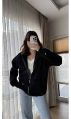 Snw Kapüşonlu Şardonlu Hırka Siyah