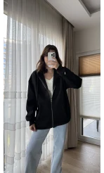 Snw Kapüşonlu Şardonlu Hırka Siyah