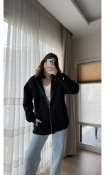 Snw Kapüşonlu Şardonlu Hırka Siyah