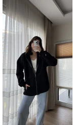 Snw Kapüşonlu Şardonlu Hırka Siyah