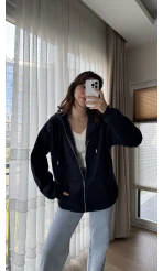 Snw Kapüşonlu Şardonlu Hırka Siyah