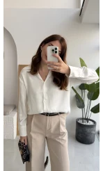 Sofia Dökümlü Saten Gömlek - Beyaz