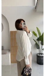 Sofia Dökümlü Saten Gömlek - Beyaz