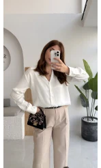 Sofia Dökümlü Saten Gömlek - Beyaz