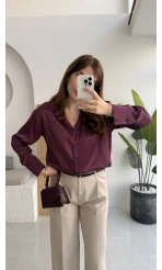 Sofia Dökümlü Saten Gömlek - Mürdüm