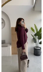 Sofia Dökümlü Saten Gömlek - Mürdüm