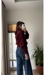 Sofia Düğmeli Triko Hırka Bordo