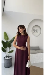 Sophia Parçalı Kemer Detaylı Elbise - Bordo - Kod: 2313
