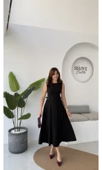 Sophia Parçalı Kemer Detaylı Elbise - Siyah - Kod: 2313