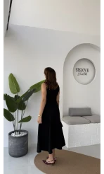 Sophia Parçalı Kemer Detaylı Elbise - Siyah - Kod: 2313