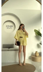 Şort Gömlek Keten Takım Sarı