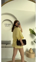 Şort Gömlek Keten Takım Sarı