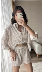 Şortlu Kemerli Keten Takım