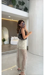 Şortlu Pullu Pantolon - Ekru - Kod: 8027
