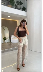 Şortlu Pullu Pantolon - Ekru - Kod: 8027