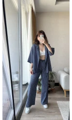 Star Çizgili Lacivert Gömlek Pantolon Takım