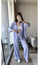 Star Çizgili Lila Gömlek Pantolon Takım