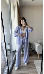 Star Çizgili Lila Gömlek Pantolon Takım