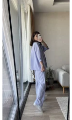 Star Çizgili Lila Gömlek Pantolon Takım